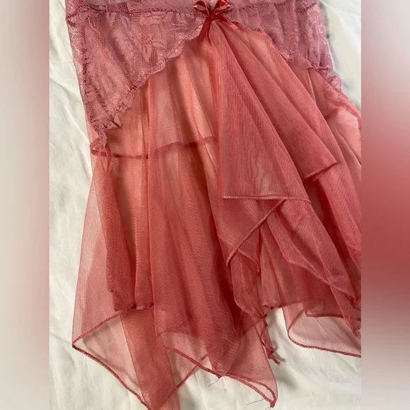 Vintage Y2k Sheer Pink Lace Hanky Hem Fairy Cami Top Whimsigoth Fairy - Picture 8 of 16